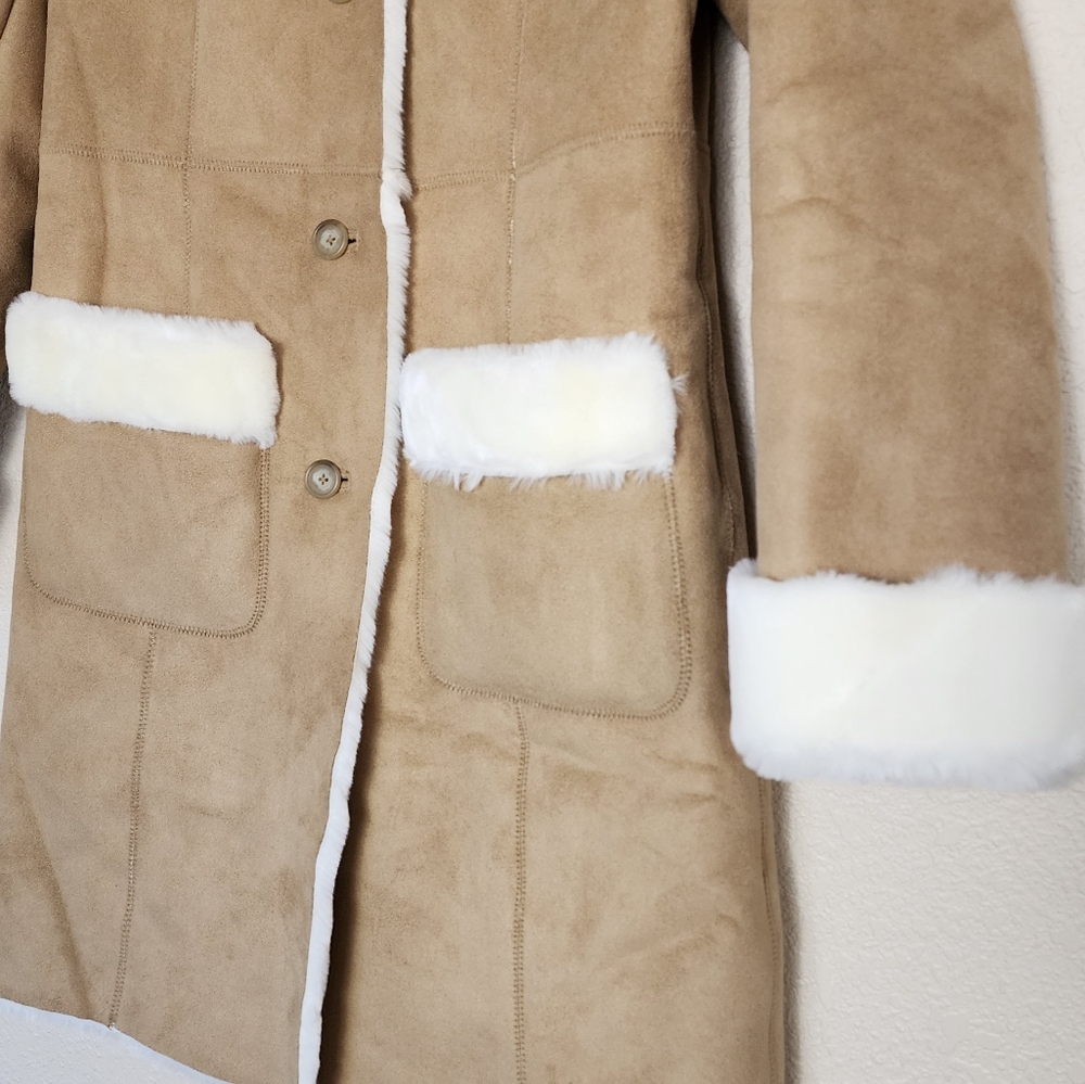 LOFT Faux Suede Faux Fur Coat Women's Size 6 - Picture 6 of 13